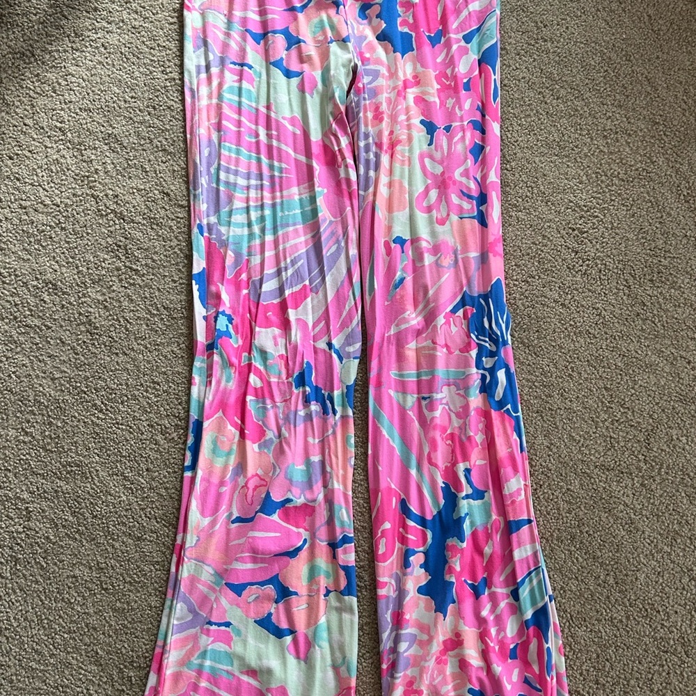 Lilly Pulitzer Pink and Blue Floral Flare Pants